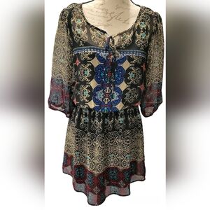 BeBop Boho Chic Sheer Overlay Dress with Liner Size Medium